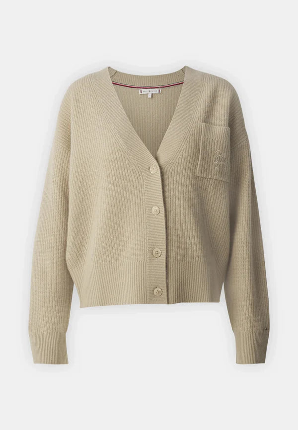 TH SCRIPT SOFT WOOL V-NK CARDIGAN, BEIGE
