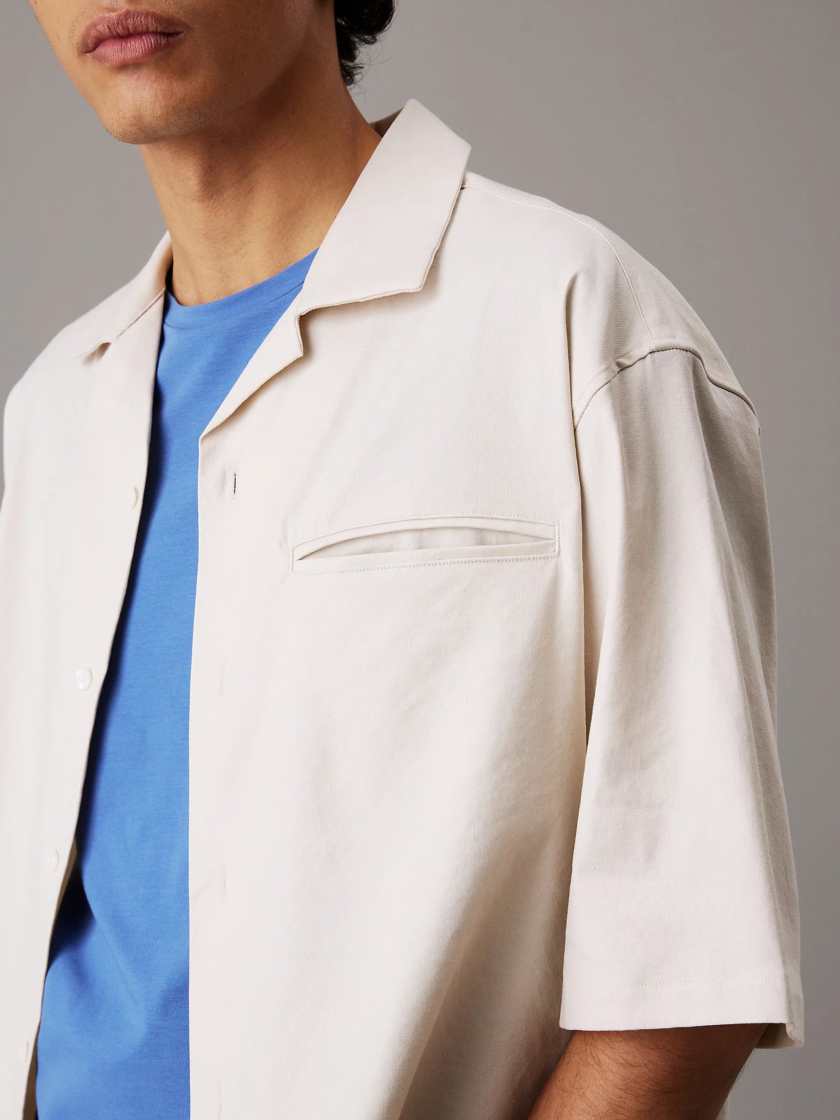 SS Linen Tencel Shirt, Silver Birch