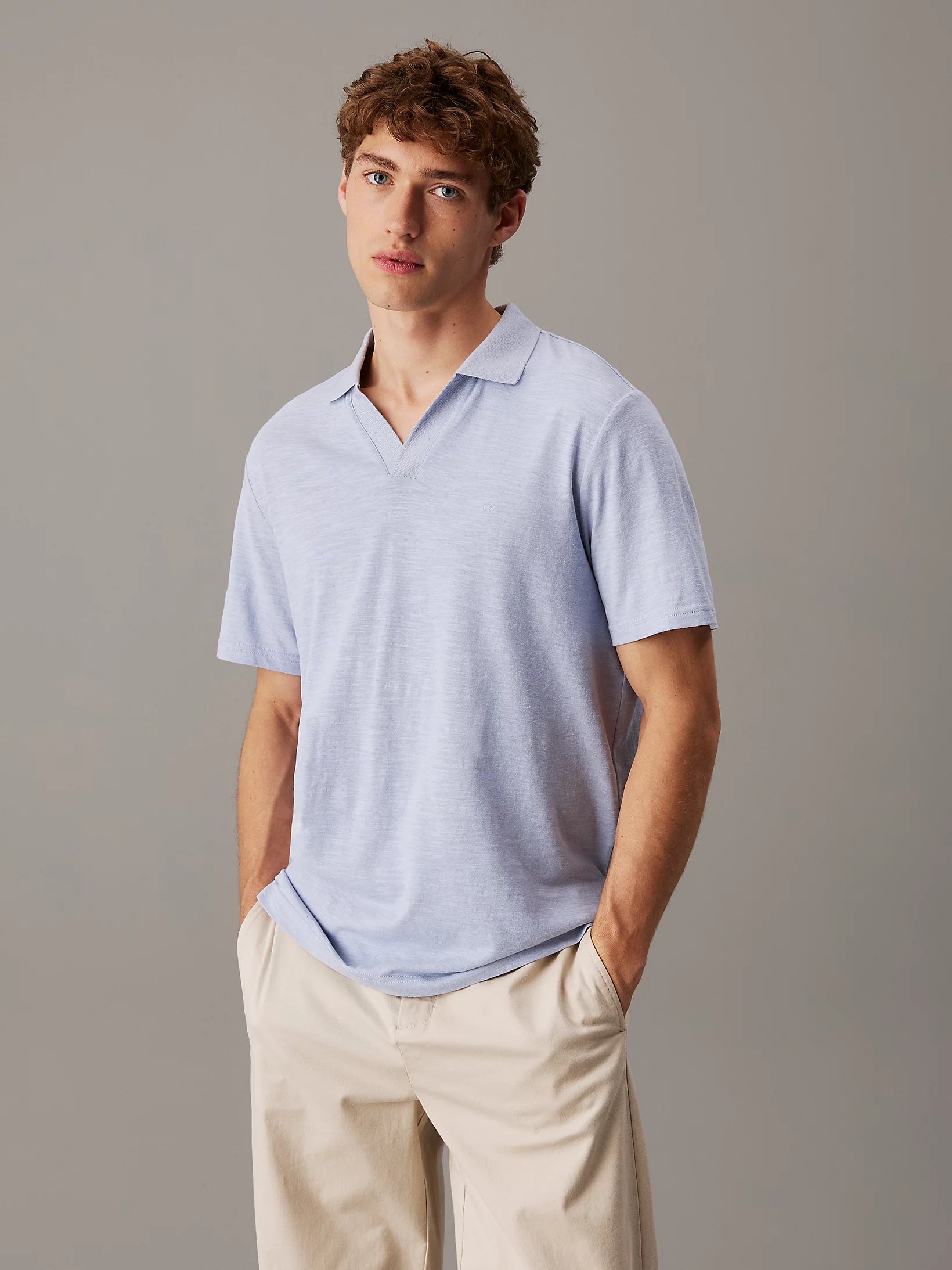 Linen Cotton Cuban Collar Polo, Smoke