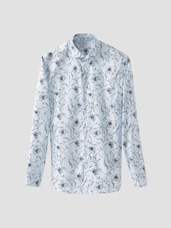 FLORAL SIGNATURE TWILL SHIRT, SLIM, LIGHT BLUE
