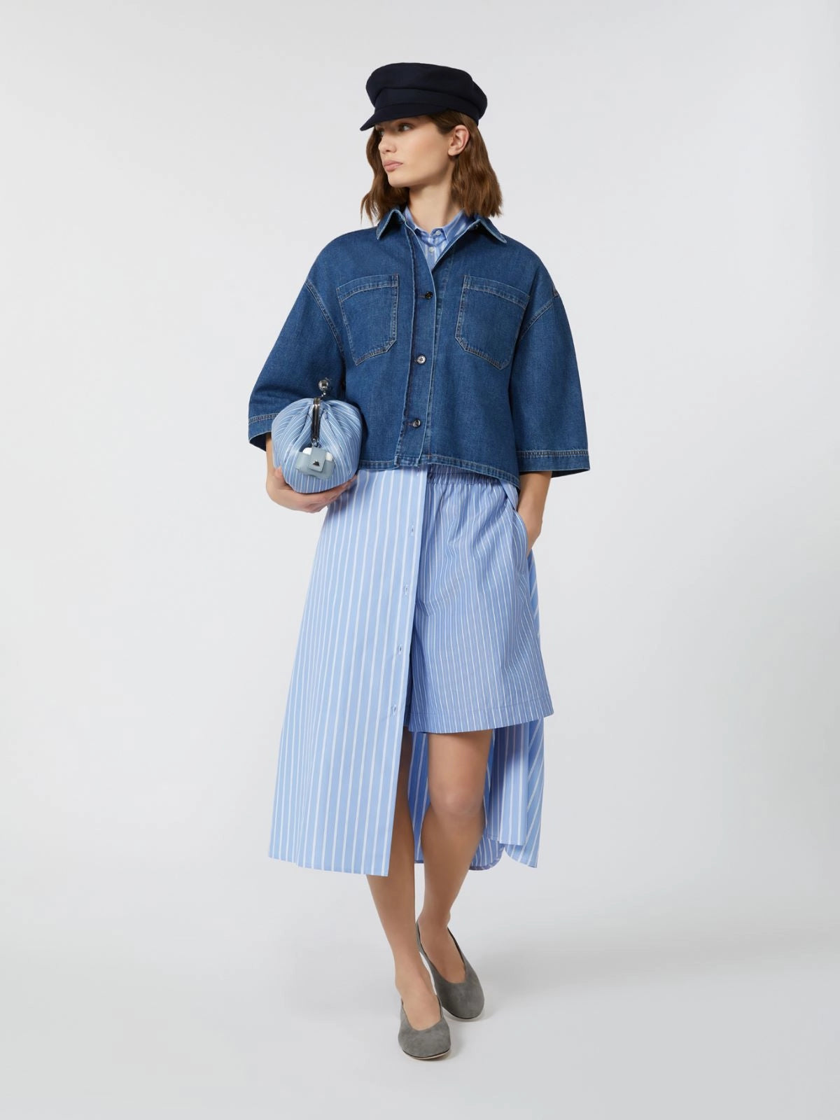 ENZA CROPPED DENIM SHIRT, MEDIUM BLUE