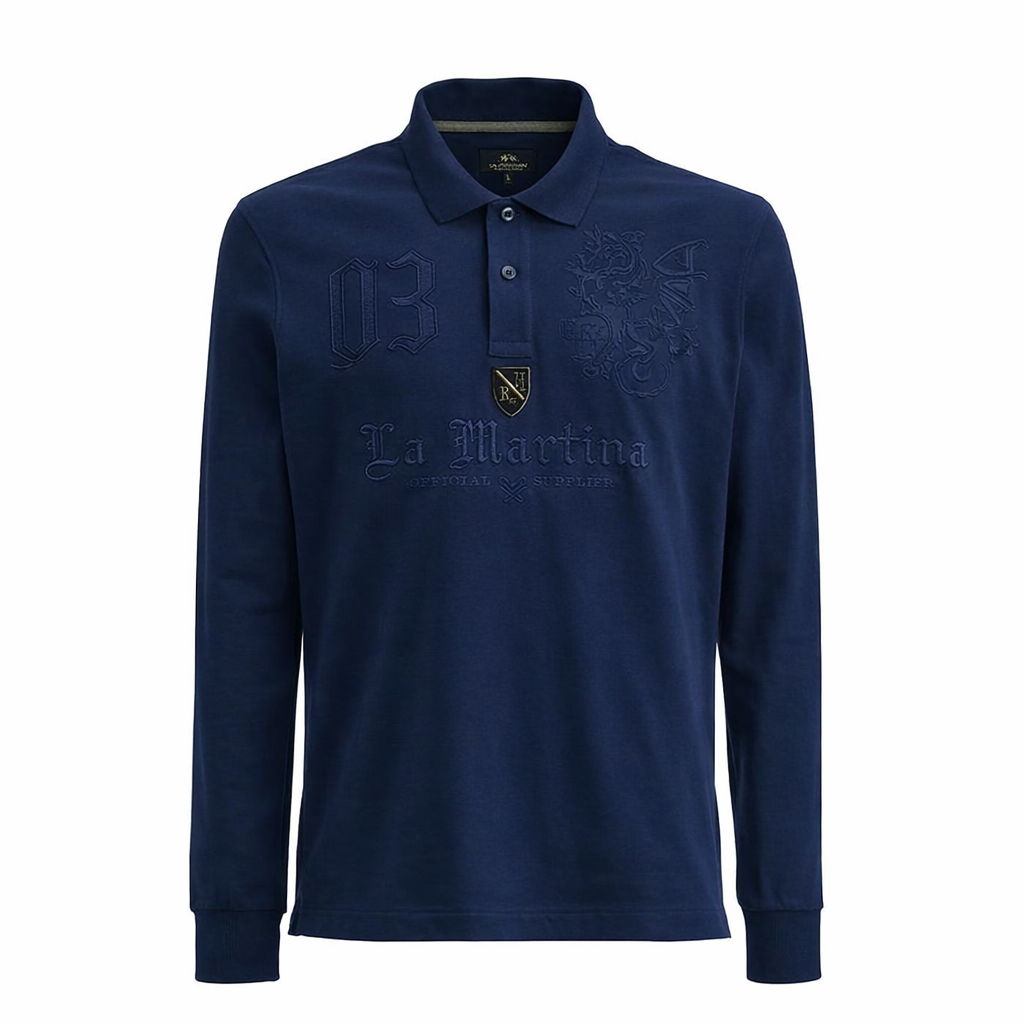SEMI HEAVY JERSEY L/S POLO, NAVY