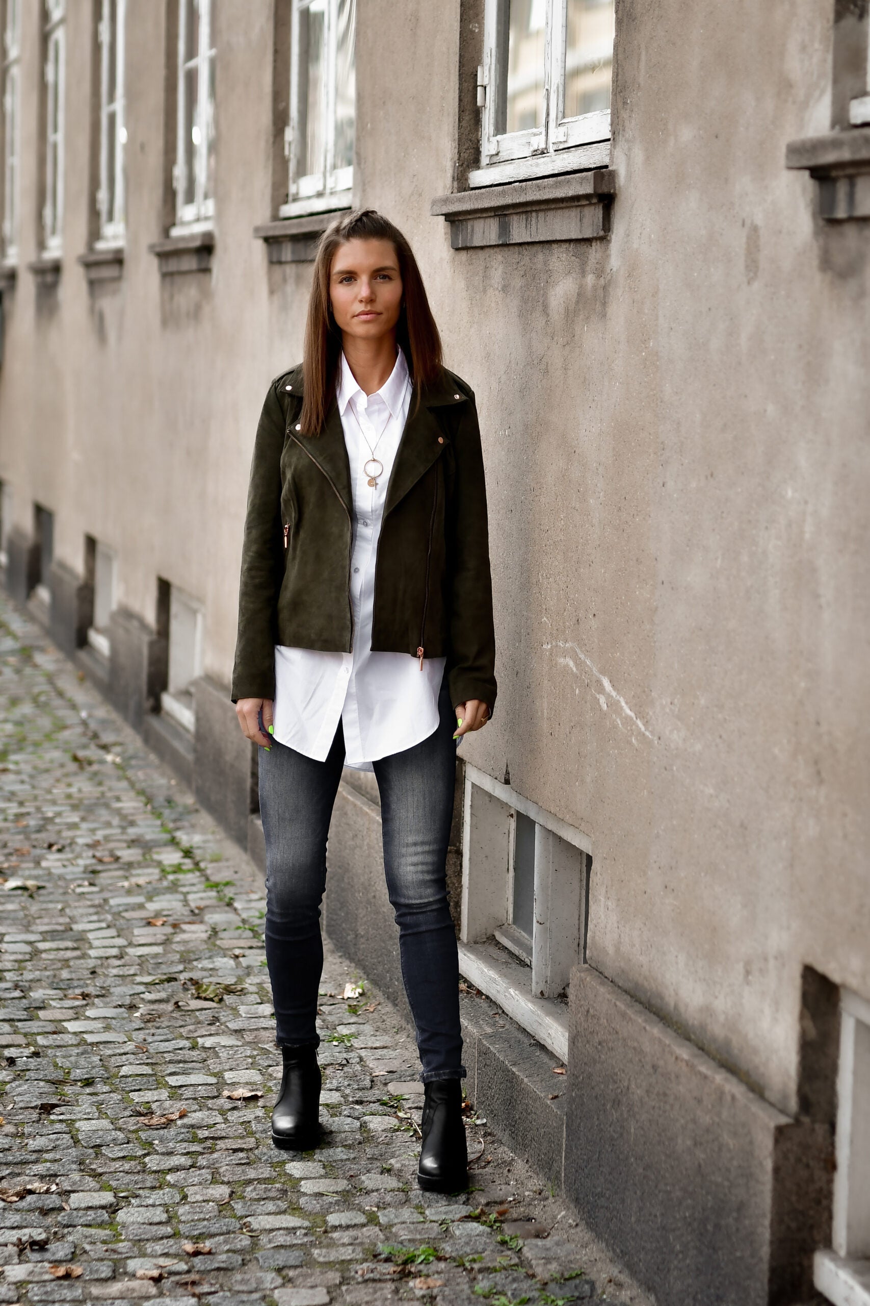 MC biker jakke, army green