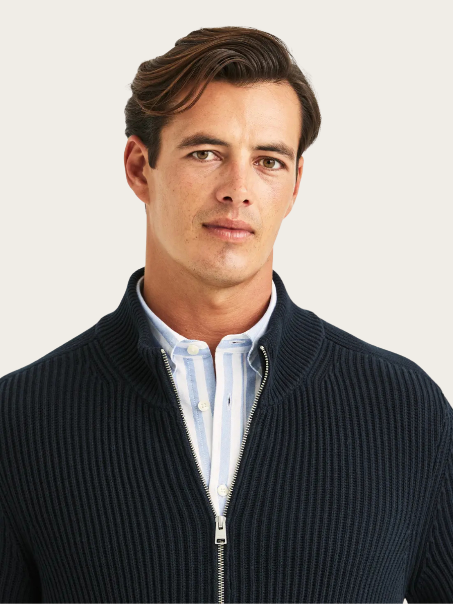 BRENTON ZIP CARDIGAN, NAVY