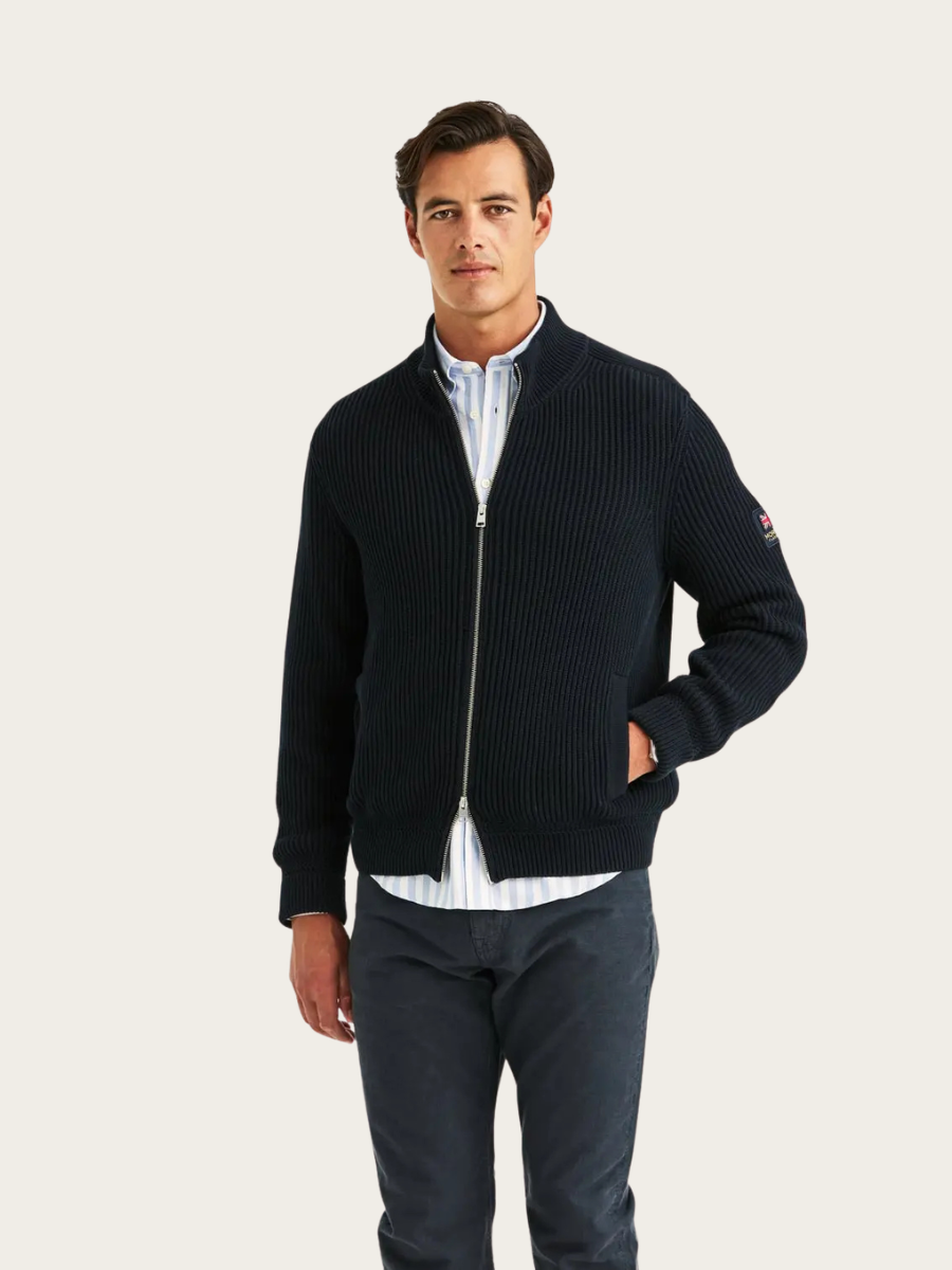 BRENTON ZIP CARDIGAN, NAVY
