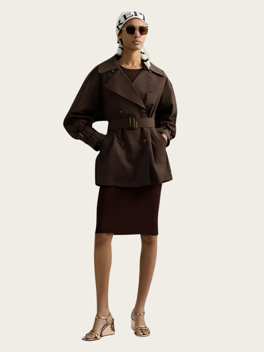 RELAXED FIT SHORT TRENCH COAT, COFFEE