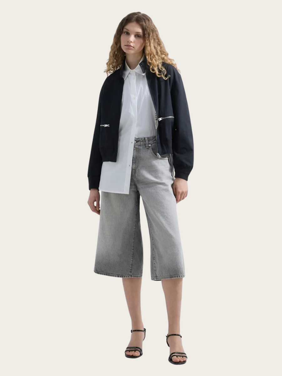 VIVYETTE WIDE LEG JEANS SHORTS, LIGHT GREY