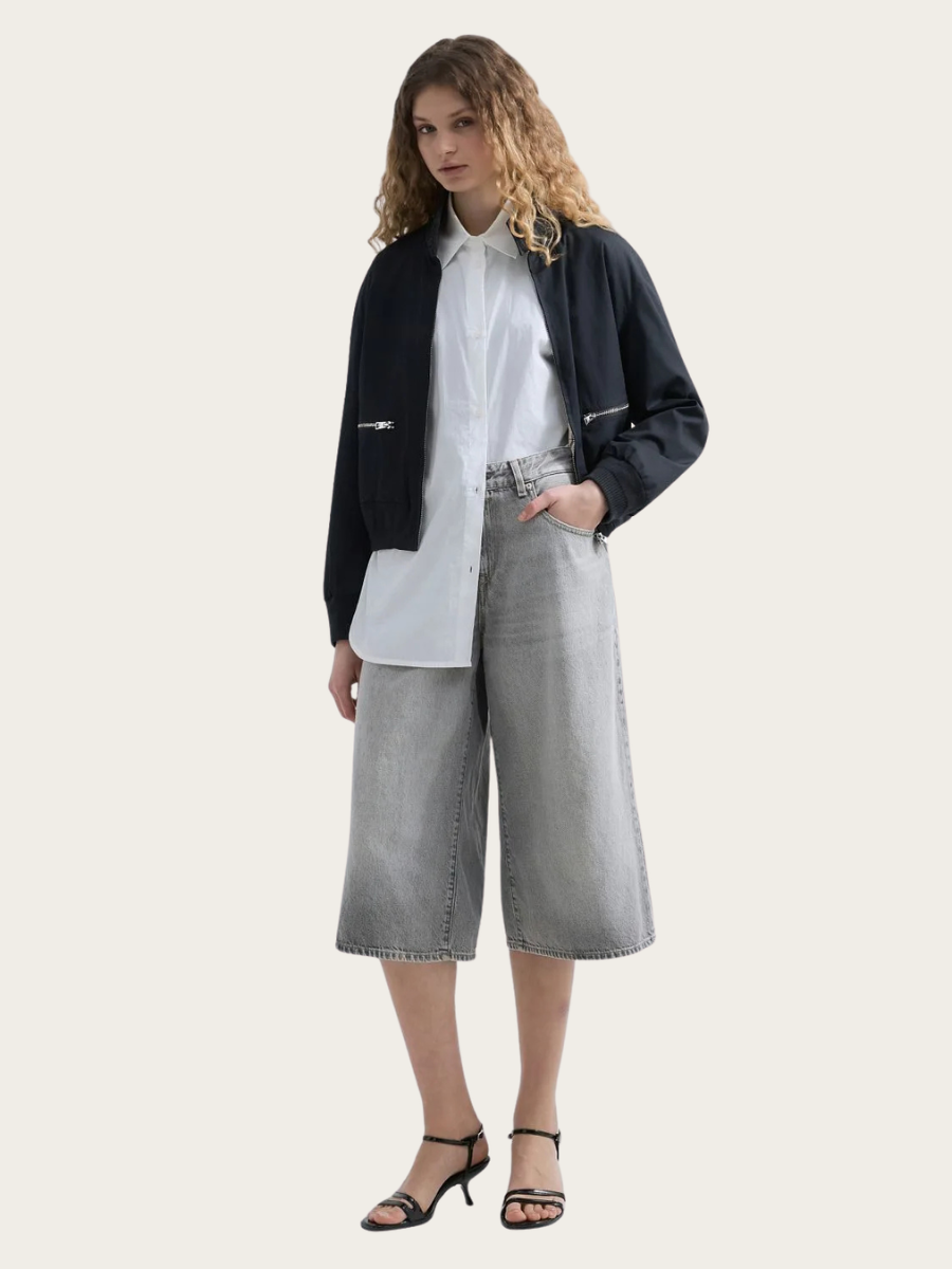 VIVYETTE WIDE LEG JEANS SHORTS, LIGHT GREY