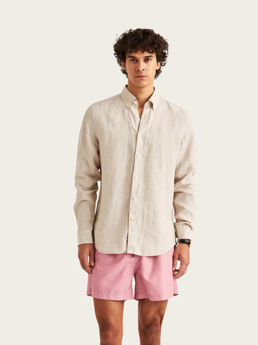 DOUGLAS LINEN SHIRT, CLASSIC FIT, KHAKI