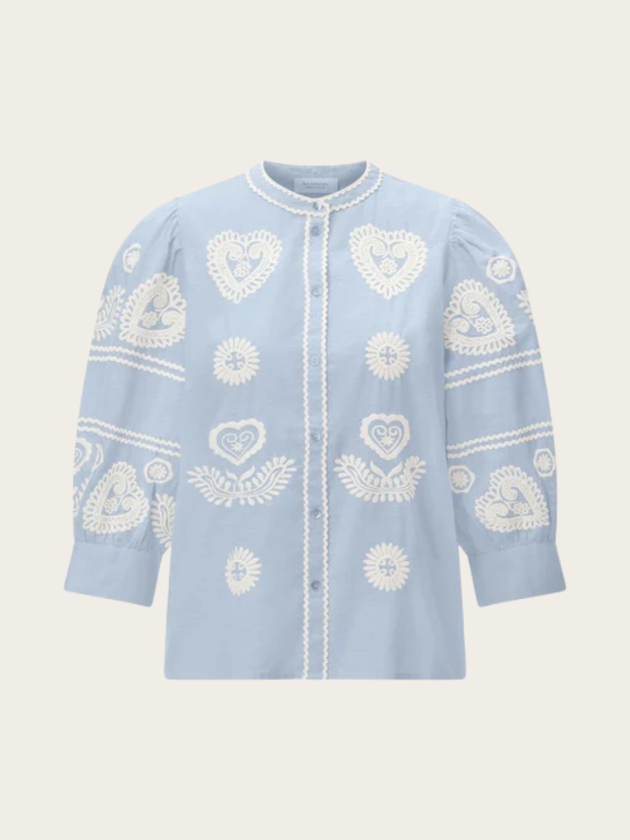 MUSSELIN EMBROIDERY SHIRT, SKYWAY BLUE