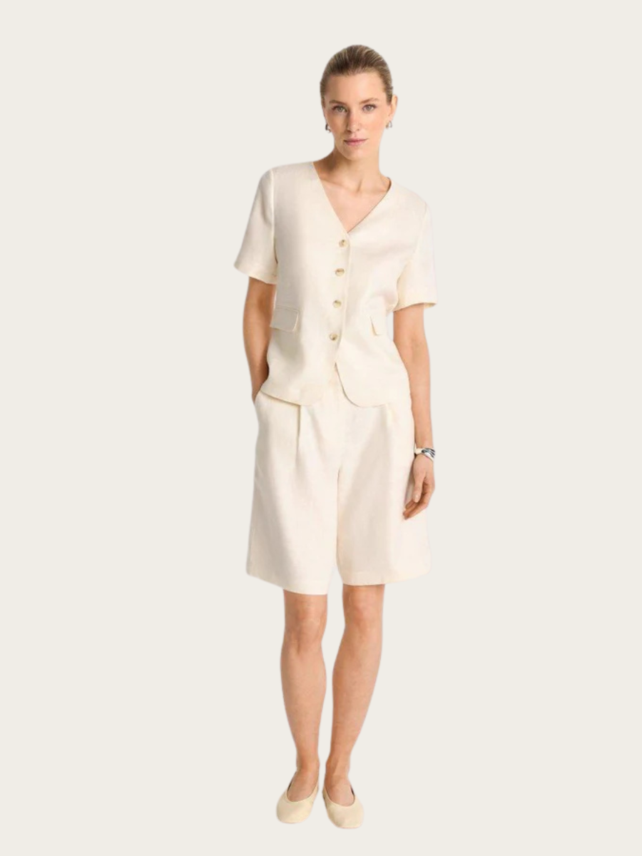 LINEN SS BLAZER, PEARL WHITE