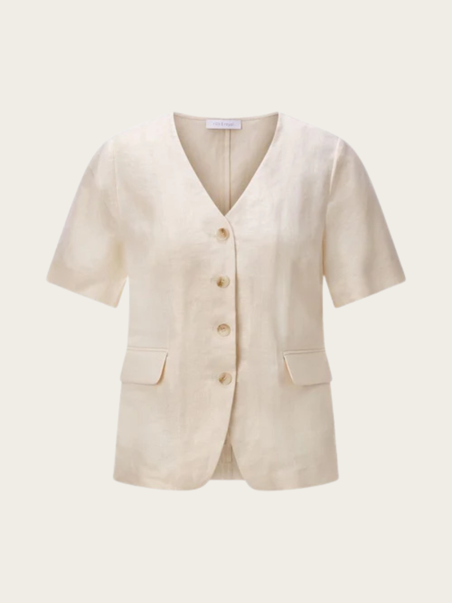 LINEN SS BLAZER, PEARL WHITE