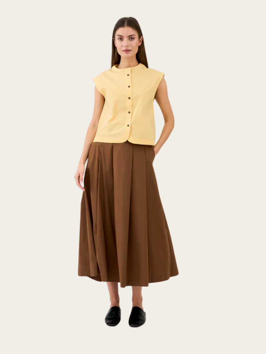 TULIP POPLIN SKIRT, TOFFEE