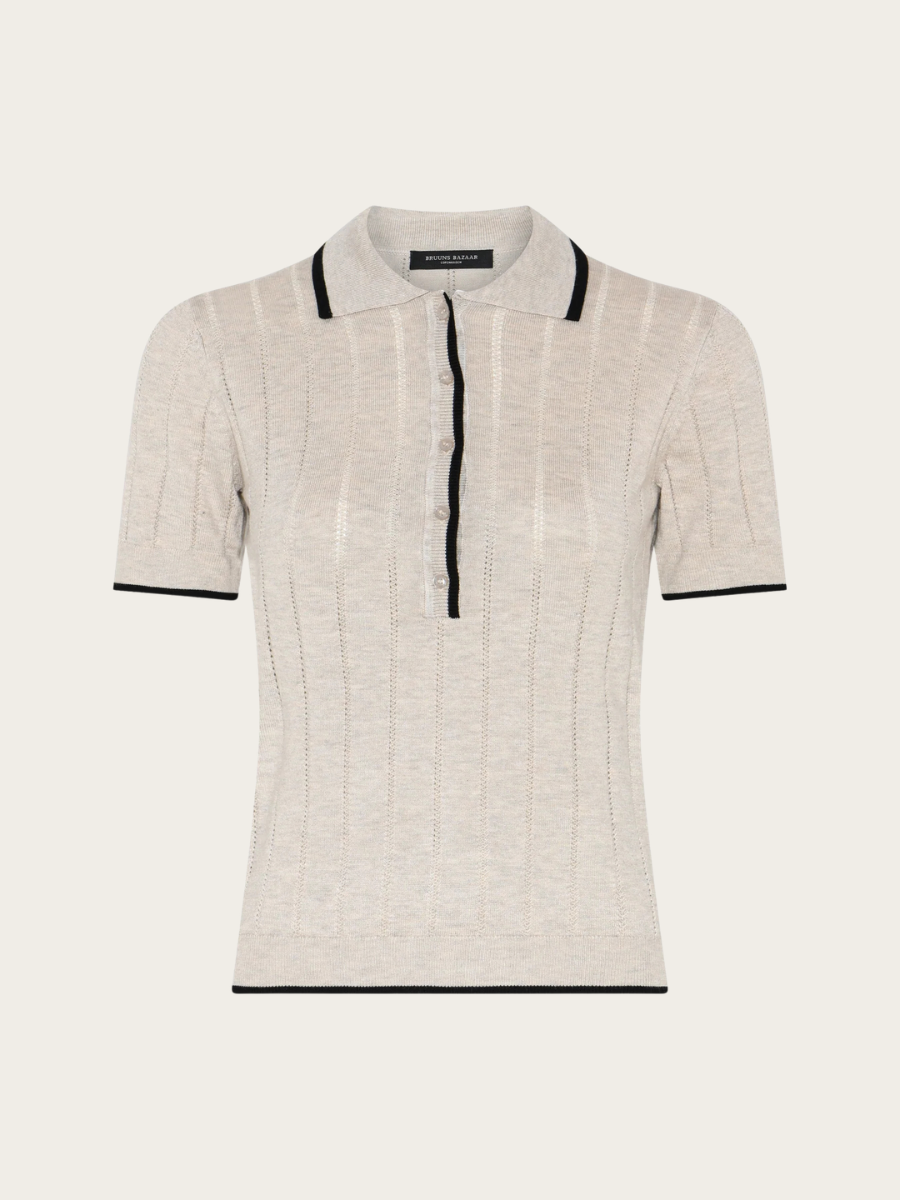 ANEMONE VALNENZIA KNIT POLO, SAND MELANGE