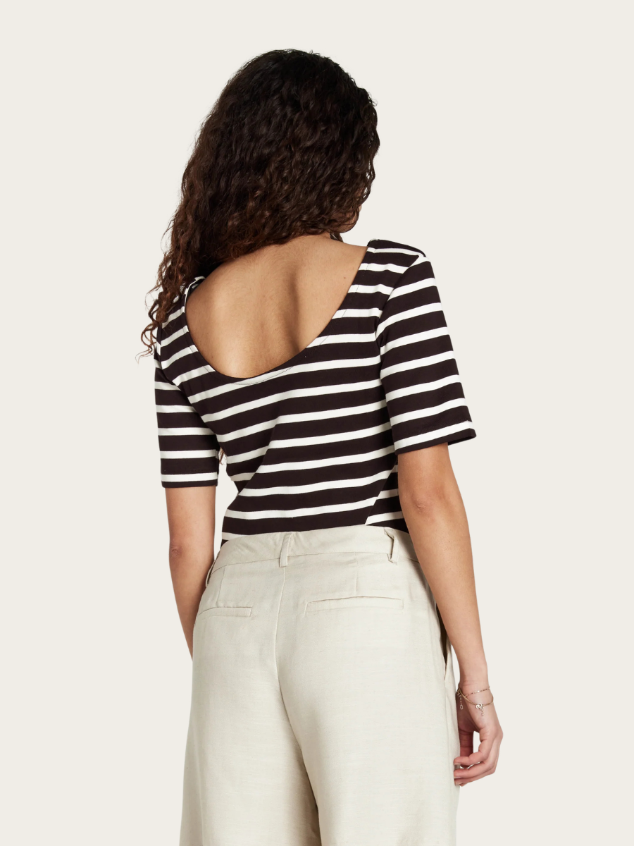 IGUANURA BOAT NECK BLOUSE, BROWN STRIPE