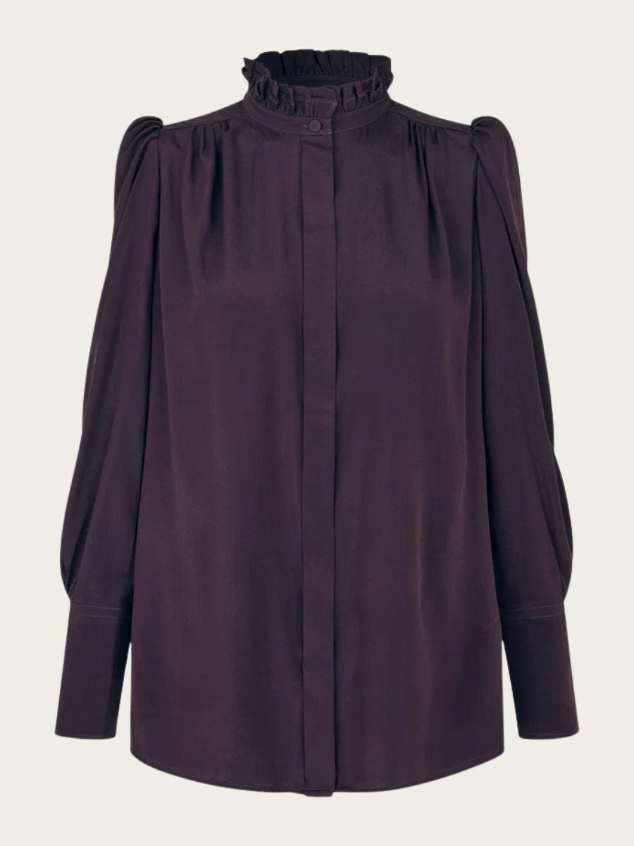 ROBERTA RUFFLE SHIRT, BERRY WINE