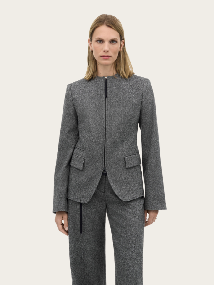 ELISA BRUSHED WOOL BLAZER JACKET, LEAD GREY
