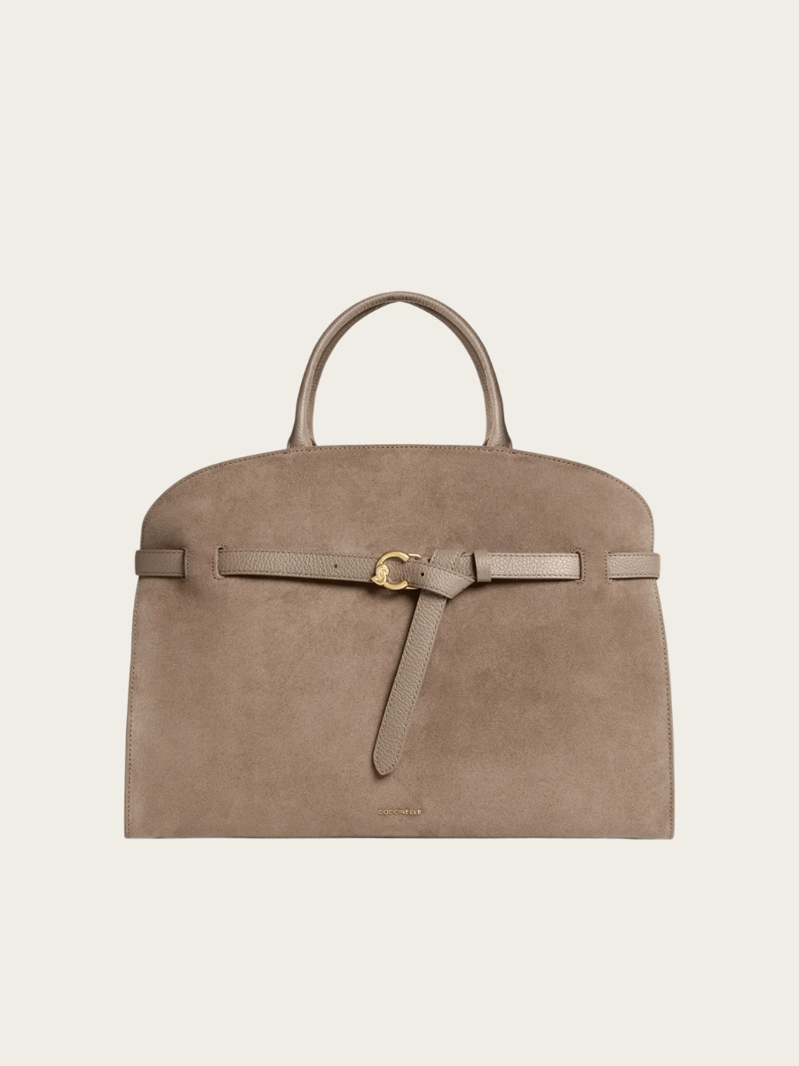 SABINE LARGE SUEDE HANDBAG, TAUPE