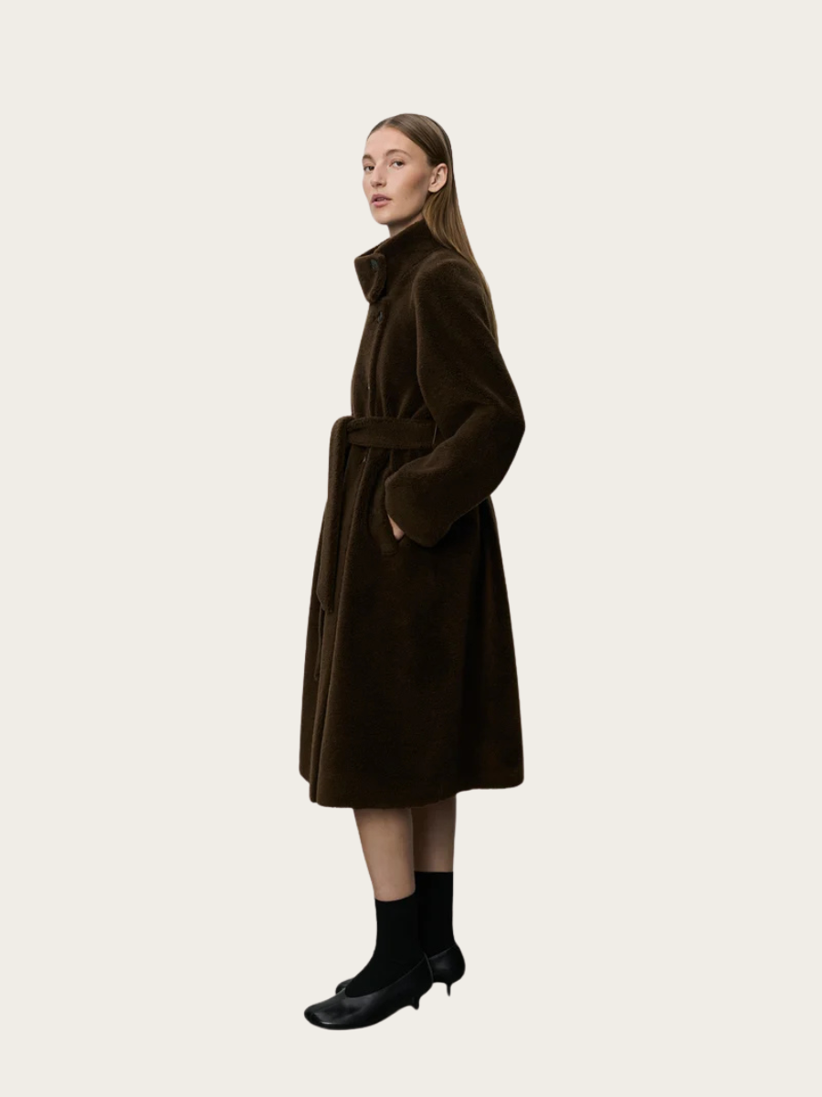 MARGIT WOOL FUR COAT, DARK BROWN