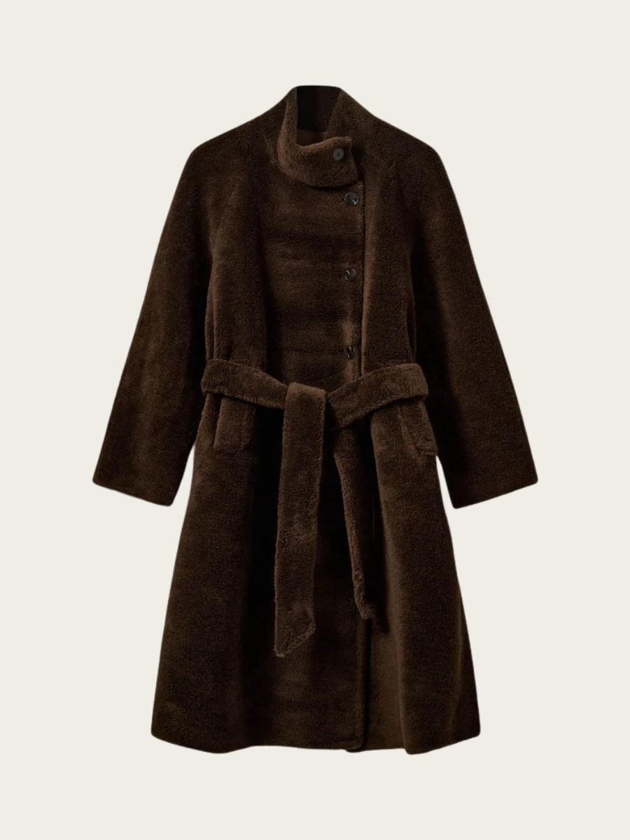 MARGIT WOOL FUR COAT, DARK BROWN