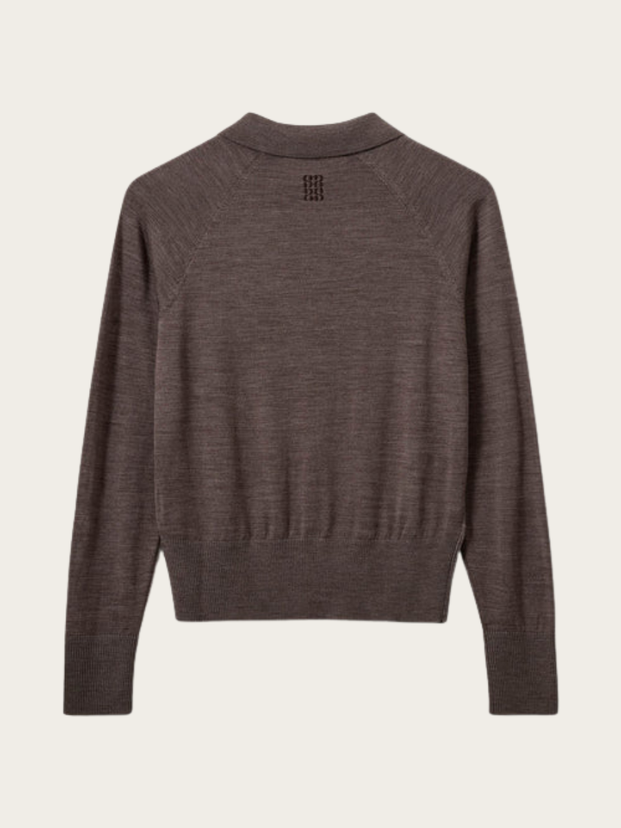 SELENE KNIT POLO, BROWN MELANGE