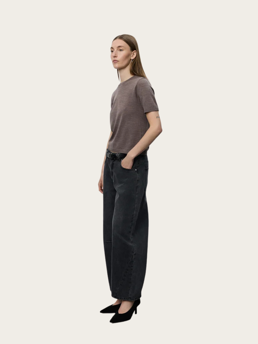 SORELLA SHORT SLEEVE KNIT, BROWN MELANGE