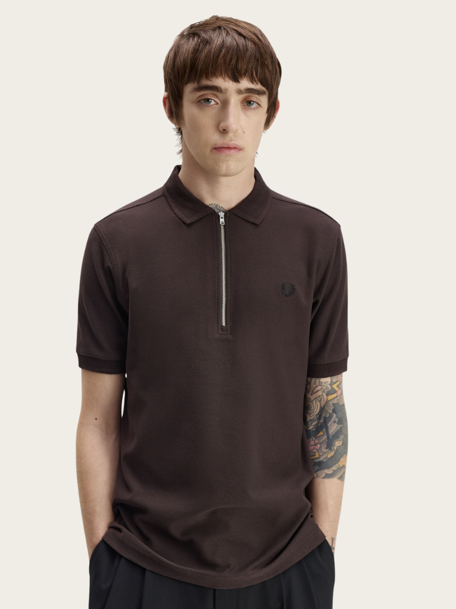 CREPE PIQUE POLO SHIRT, BROWN