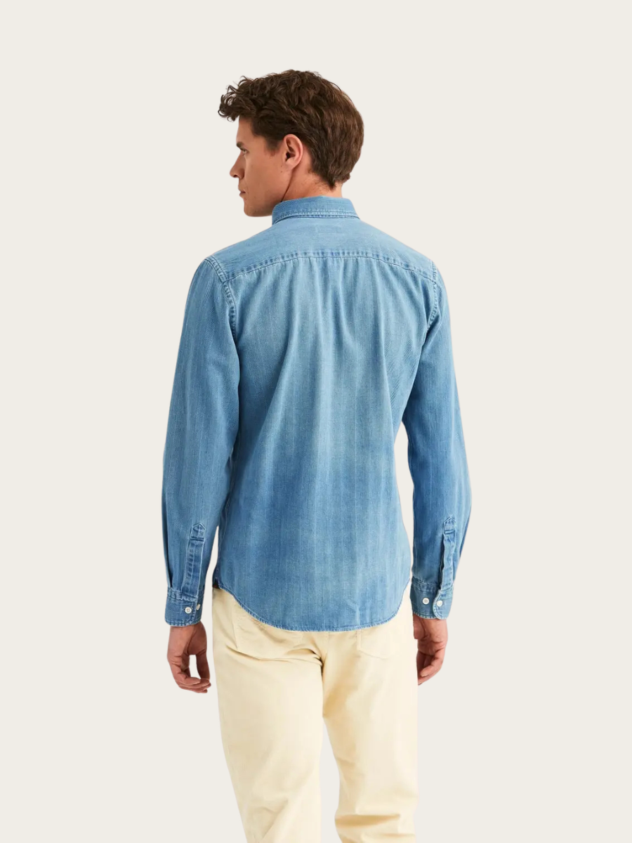 INDIGO HERRINGBONE SHIRT, LIGHT BLUE