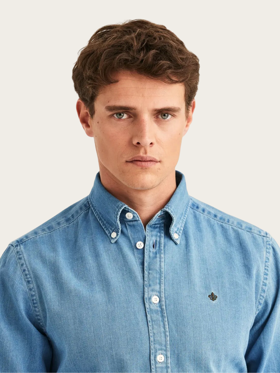 INDIGO HERRINGBONE SHIRT, LIGHT BLUE