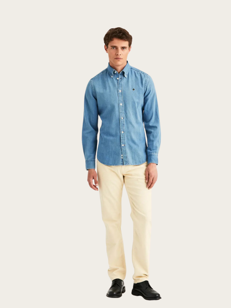 INDIGO HERRINGBONE SHIRT, LIGHT BLUE
