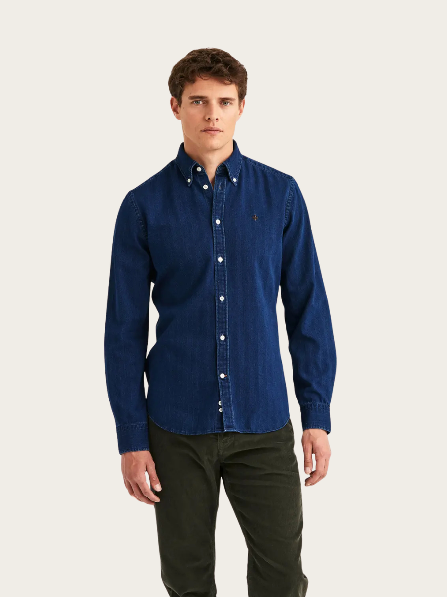INDIGO HERRINGBONE SHIRT, BLUE