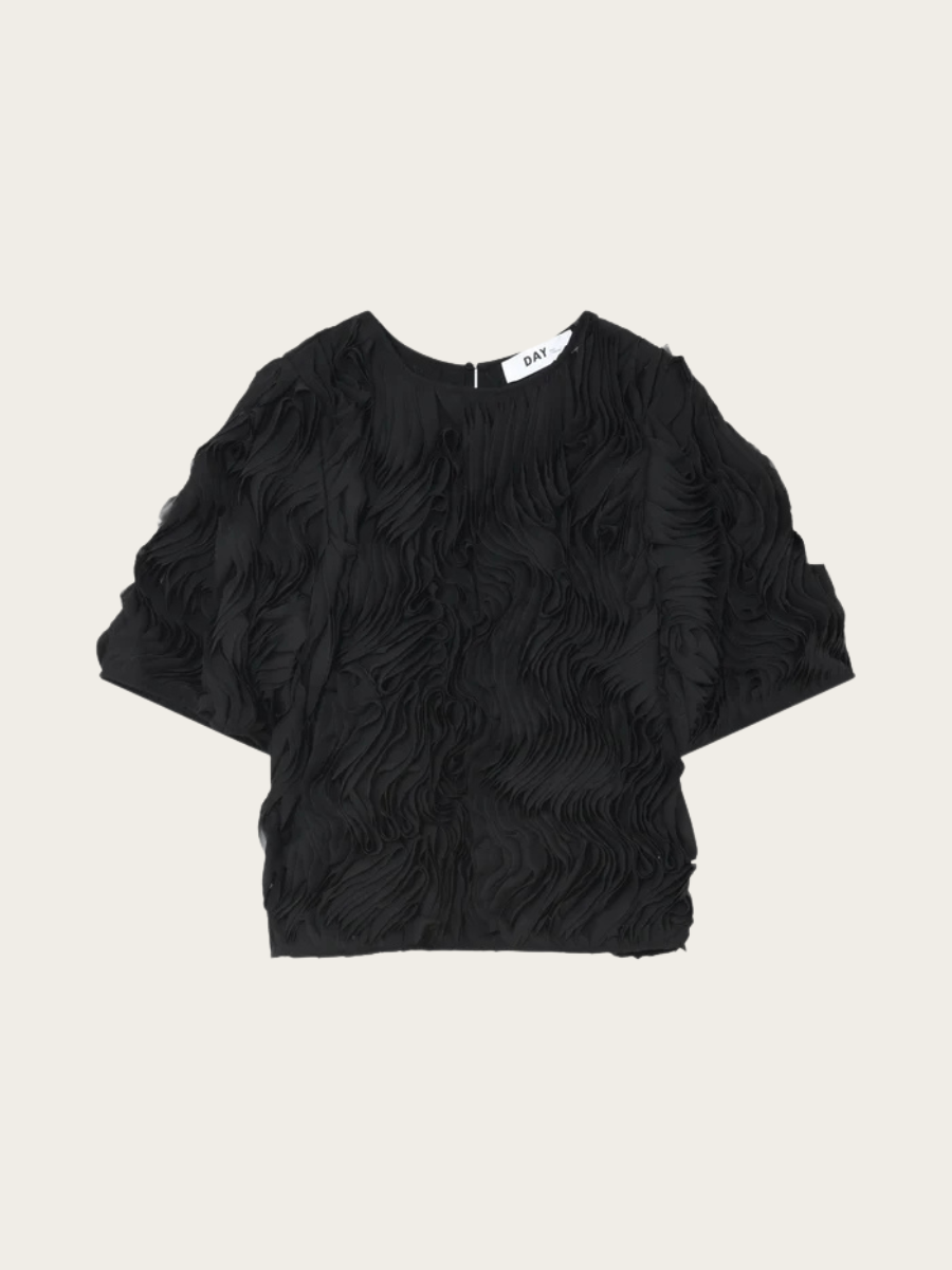 TATIANA RUFFLED LACY BLOUSE, BLACK