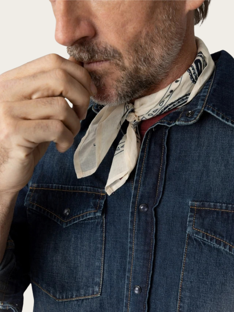 DAVID SNAP DENIM SHIRT, DARK BLUE DENIM