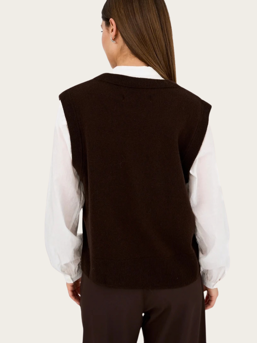ABBY VEST KNIT, BLACK COFFEE