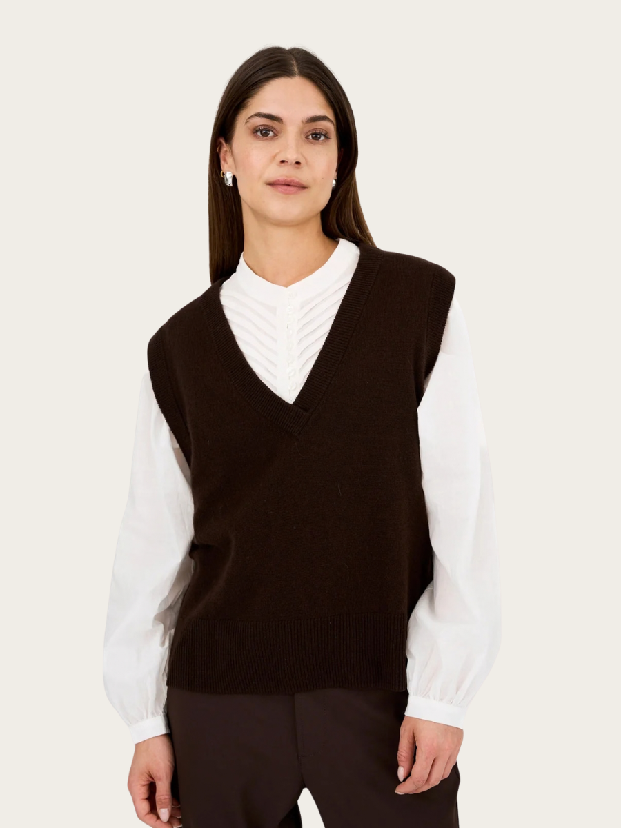 ABBY VEST KNIT, BLACK COFFEE