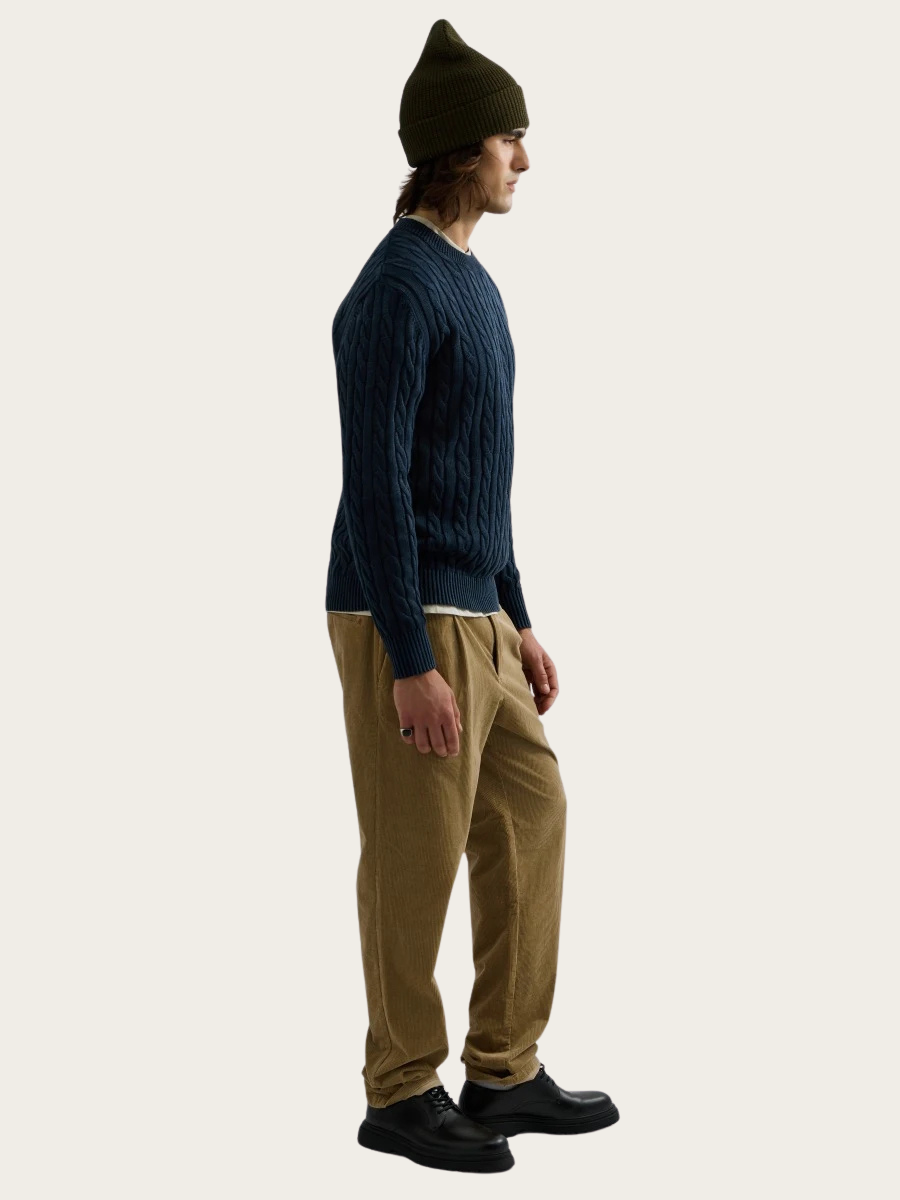 C-NK CABLE KNIT PULLOVER, NAVY