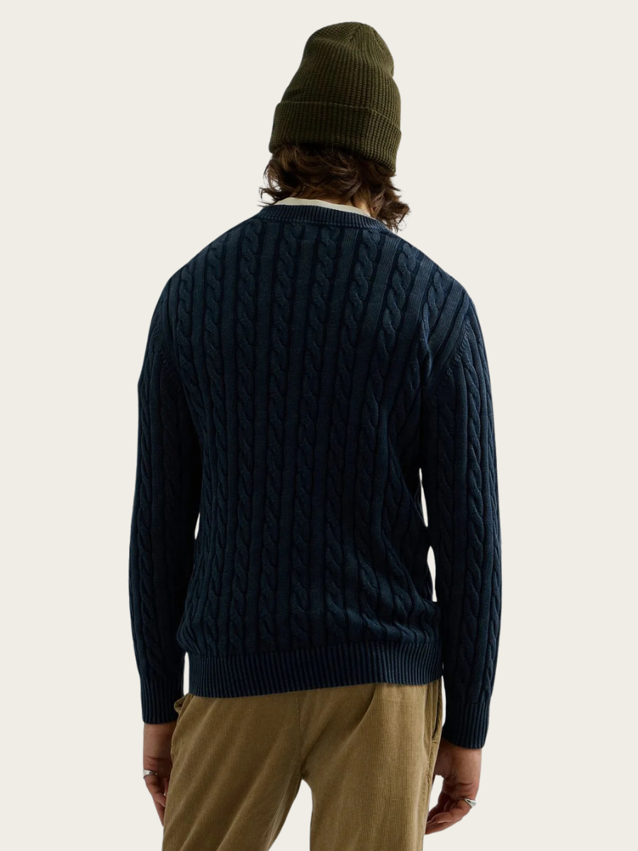 C-NK CABLE KNIT PULLOVER, NAVY