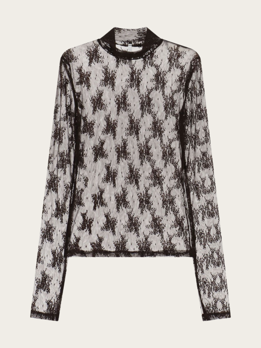 LONG SLEEVED FLORAL PATTERN BLOUSE, CIOCCOLATO