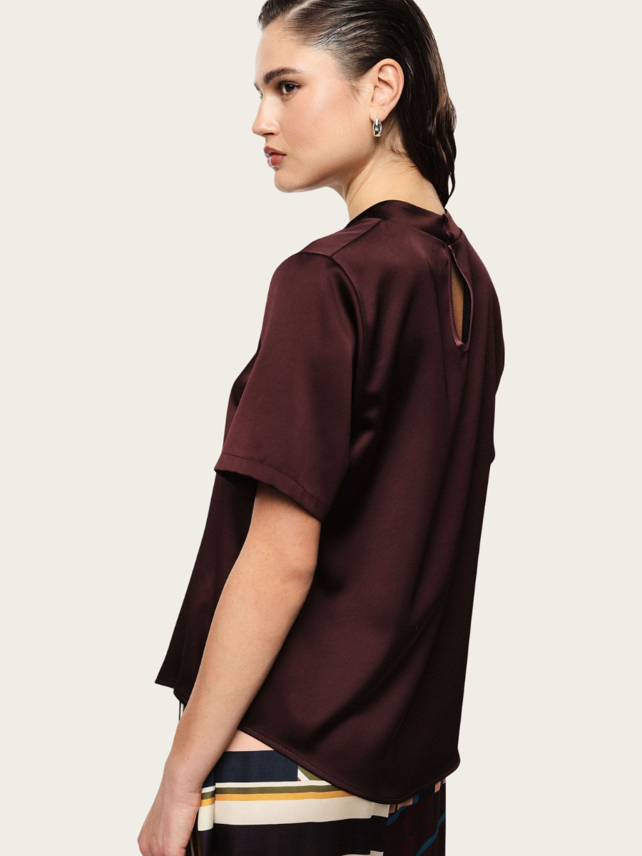 SHORT SLEEVED BLOUSE, PLUM NOIR