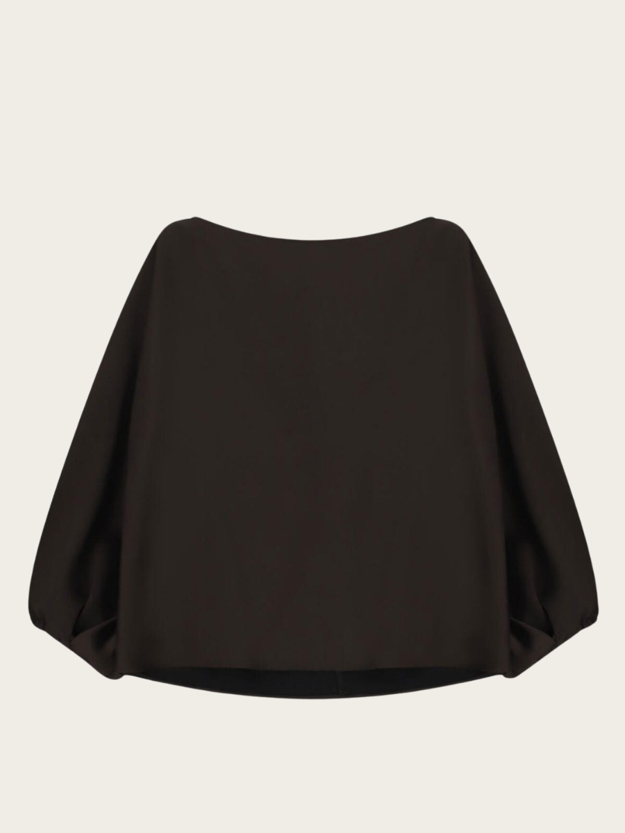 WIDE FIT BOAT-NK BLOUSE, DARK COFFEE