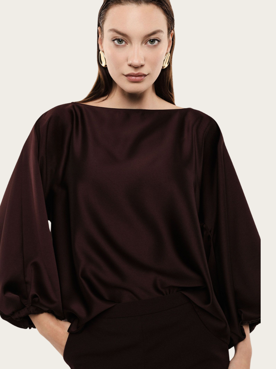 WIDE FIT BOAT-NK BLOUSE, PLUM NOIR