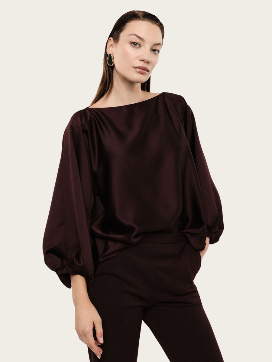 WIDE FIT BOAT-NK BLOUSE, PLUM NOIR