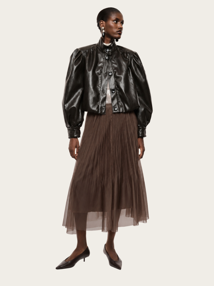 MID-LENGTH PLEATED SKIRT, CIOCCOLATO
