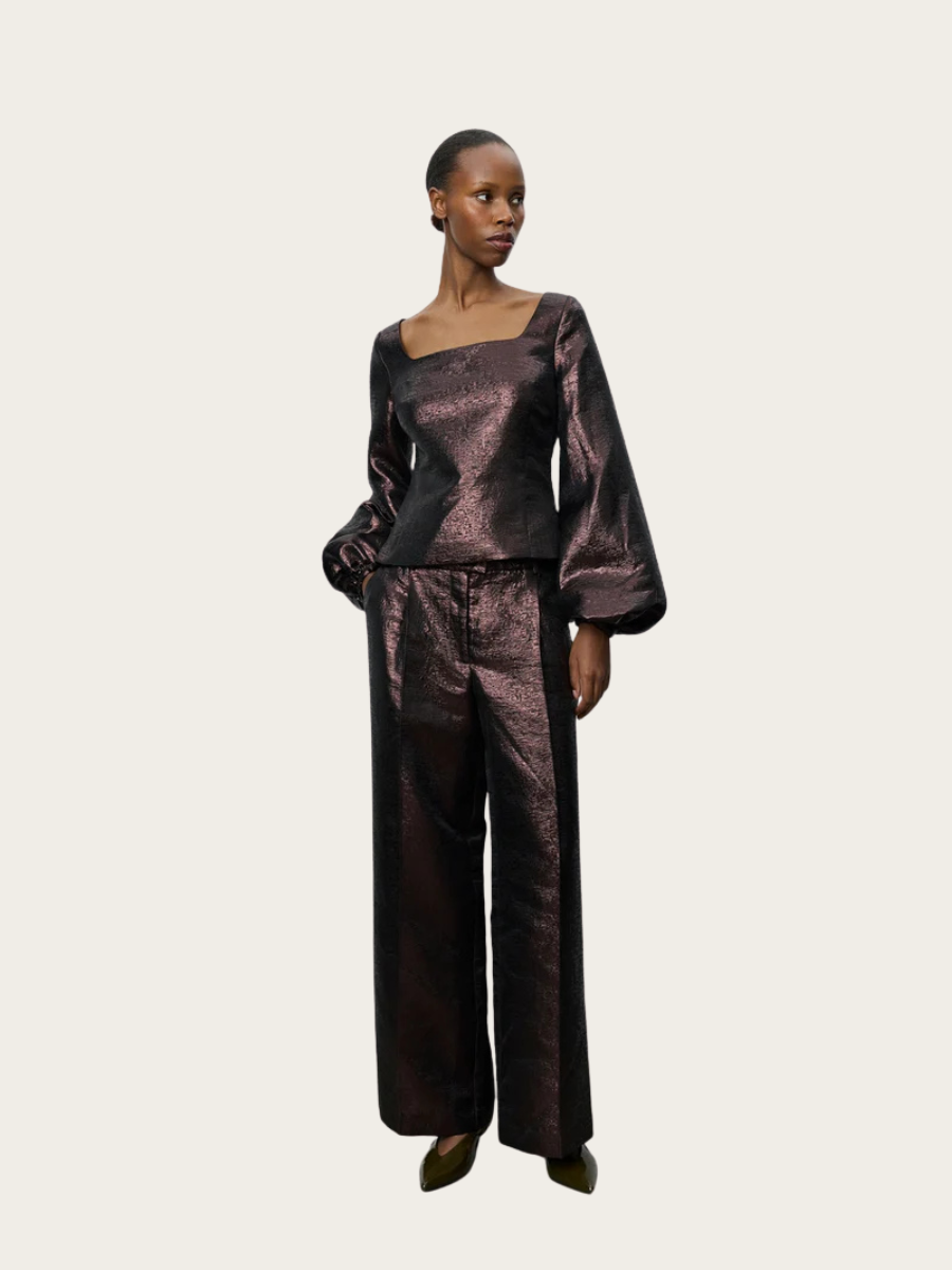 HANNE JACQUARD TROUSERS, DARK PLUM