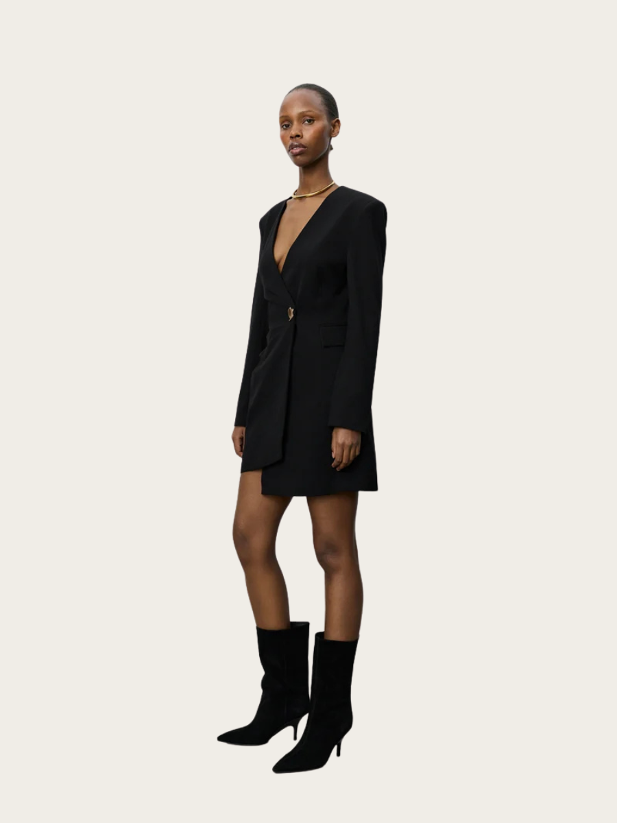 AMIRA MINI WRAP DRESS, BLACK