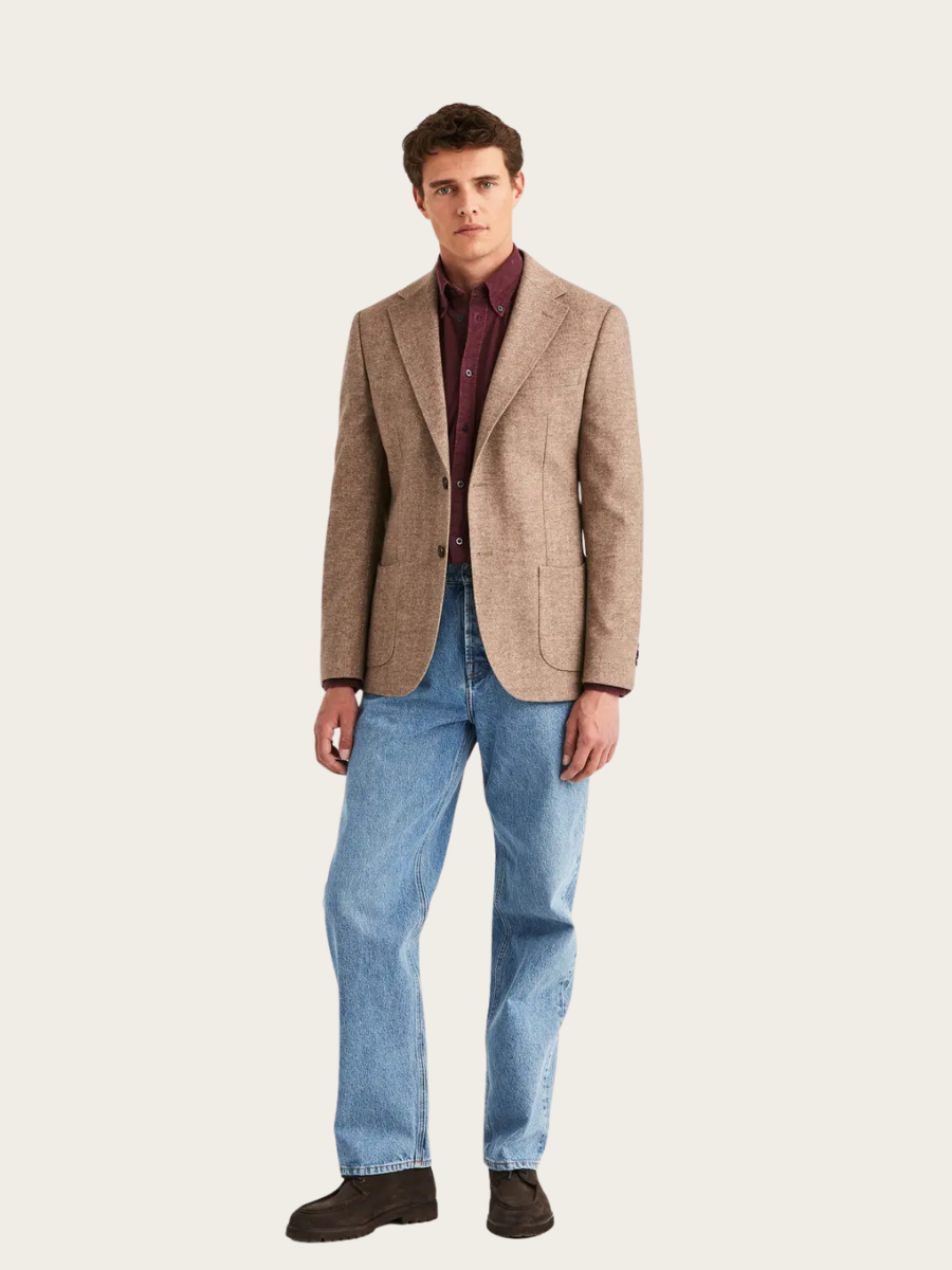 SOFT HERRINGBONE BLAZER JACKET, KHAKI