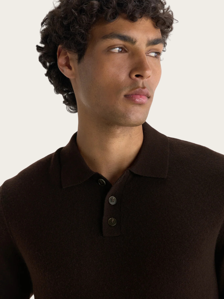 LAWRIE L/S KNITTED POLO, DARK BROWN
