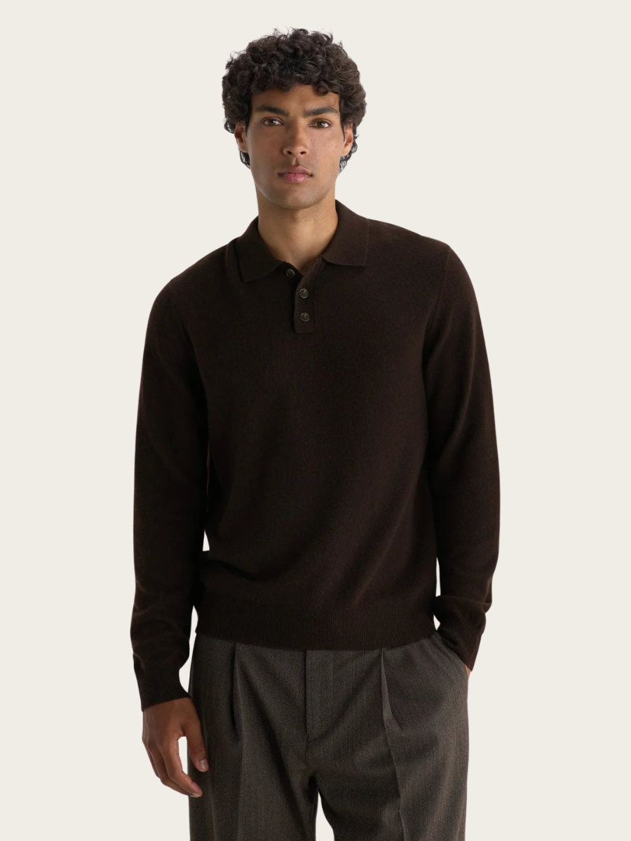 LAWRIE L/S KNITTED POLO, DARK BROWN