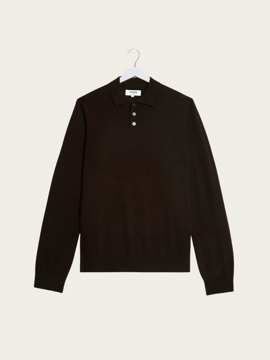 LAWRIE L/S KNITTED POLO, DARK BROWN