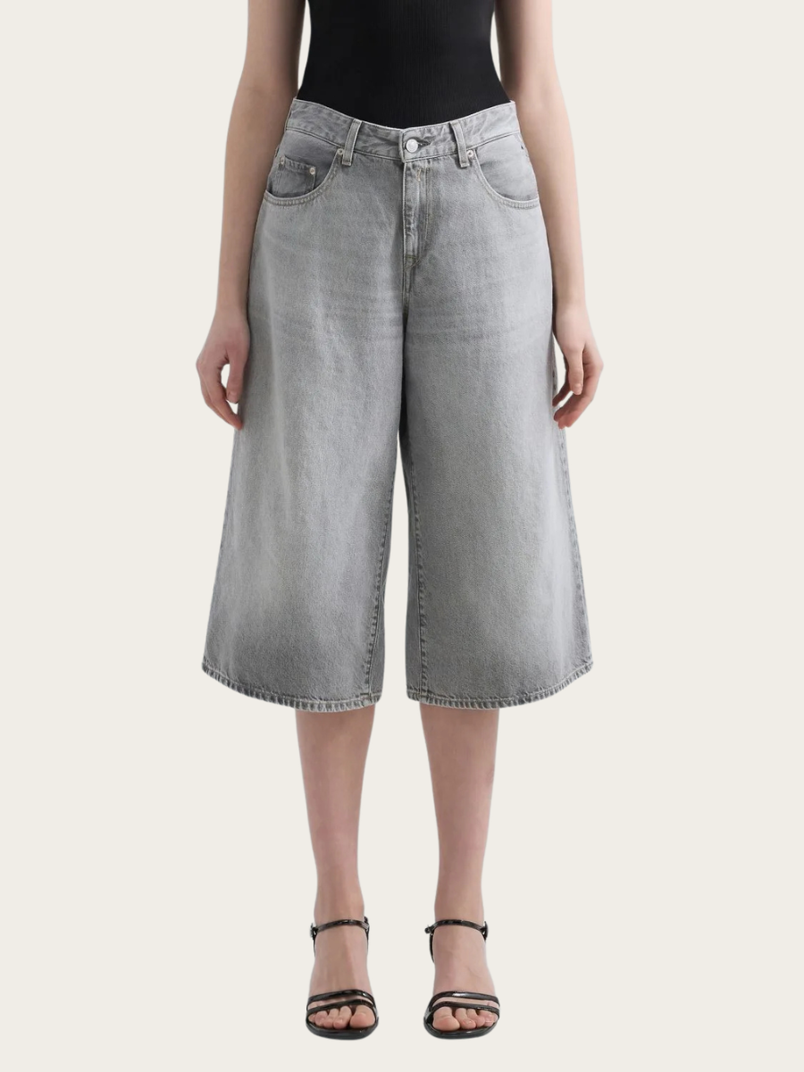 VIVYETTE WIDE LEG JEANS SHORTS, LIGHT GREY